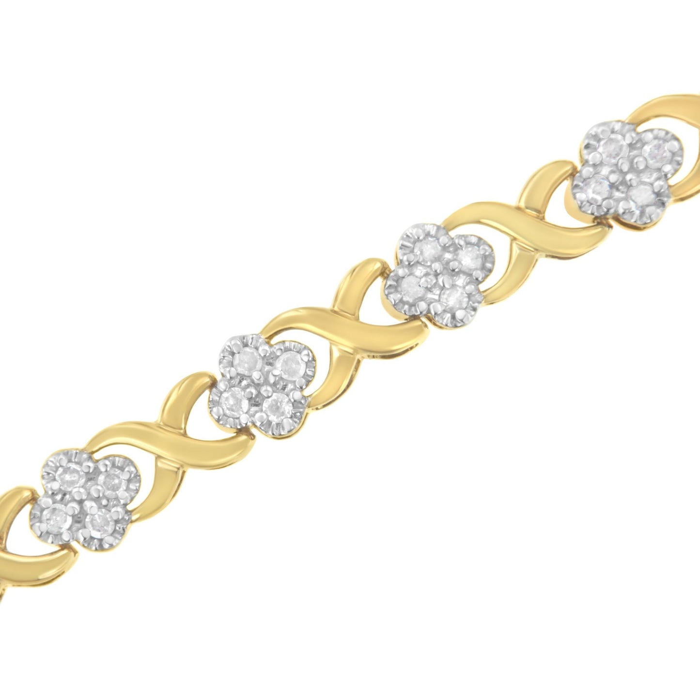 10K Yellow Gold over .925 Sterling Silver 1.0 Cttw Diamond Cluster X Link Tennis Link Bracelet (H-I Color, I3 Clarity) - 7"-3