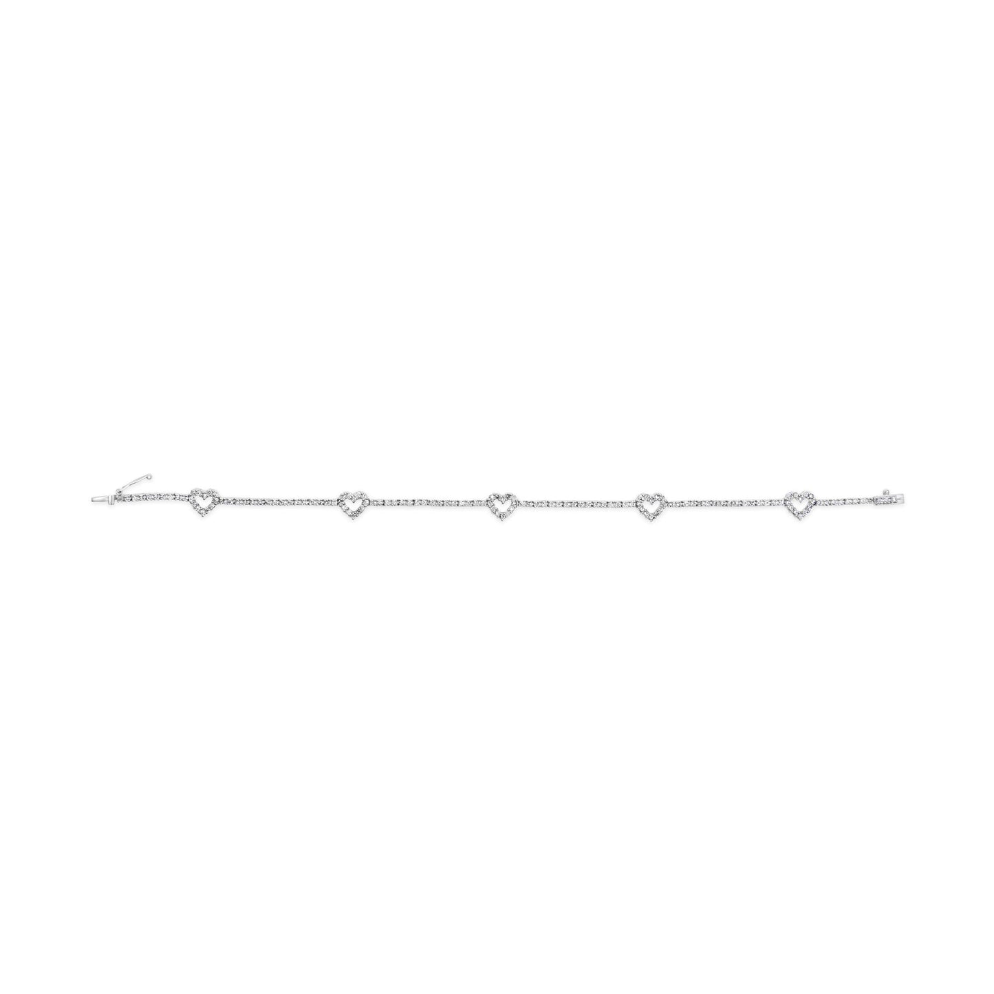 14K White Gold 1 1/2 Cttw Diamond Heart Station Strand Bracelet (H-I Color, I1-I2 Clarity) - 7.5 Inches-3