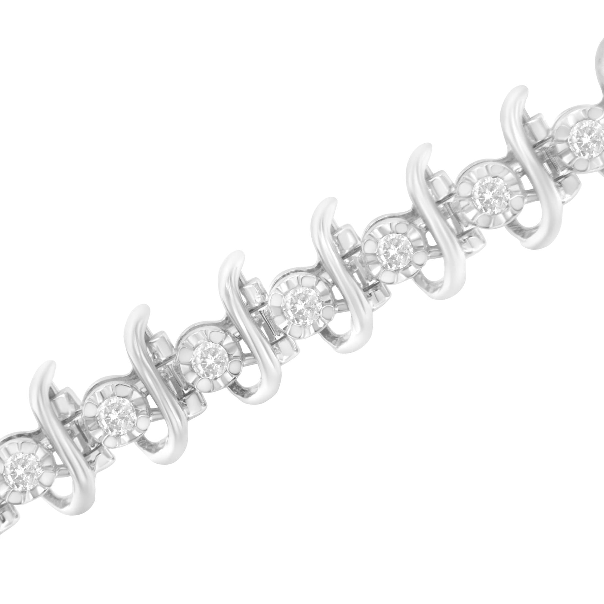 .925 Sterling Silver 1 cttw Prong-Set Diamond Link Bracelet (I-J, I1-I2) - 7.25"-3