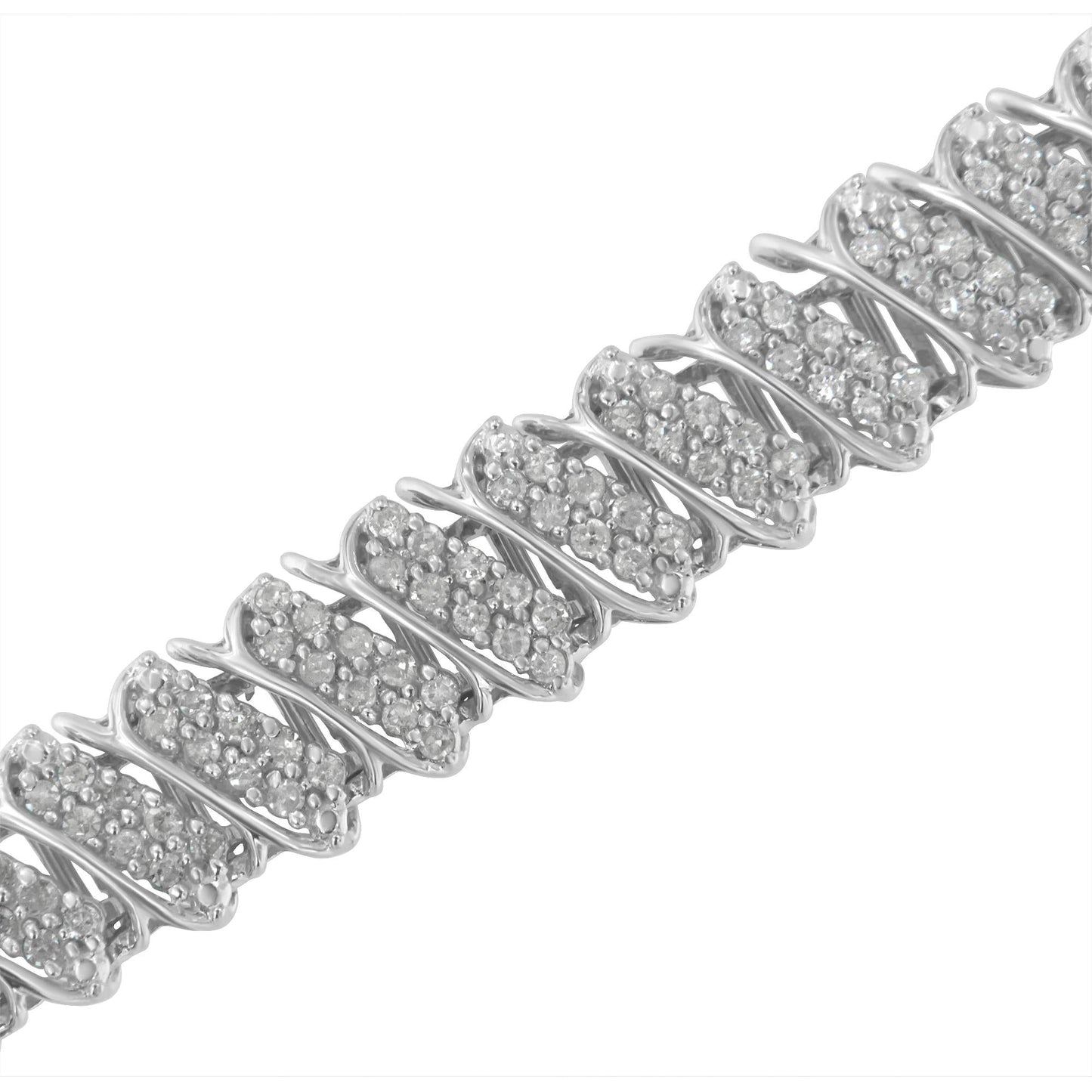 .925 Sterling Silver 3.0 Cttw Diamond Multi Row Cluster Slanted Wave Link 7-¼” Tennis Bracelet (I-J Color, I2-I3 Clarity)-3