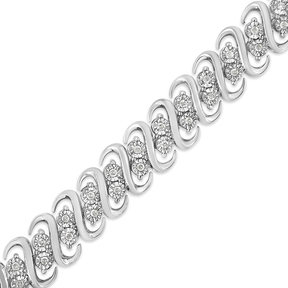 .925 Sterling 1/2 Cttw Diamond Double Row S-Link Bracelet (I-J Color, I2-I3 Clarity) - 7.25" Inches-3