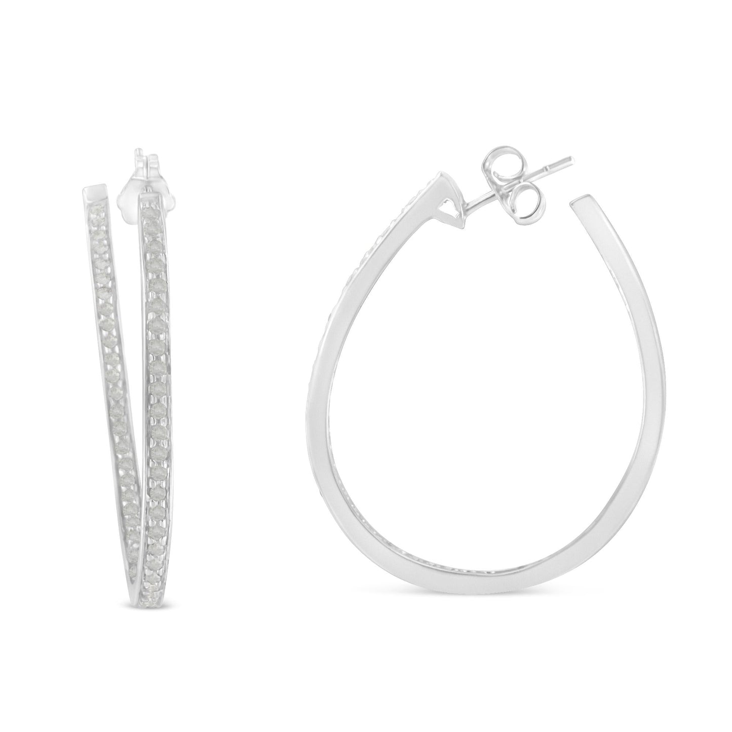 10k White Gold 1 cttw Diamond Inside-Out Hoop Earrings (I-J Clarity, I2-I3 Color)-3