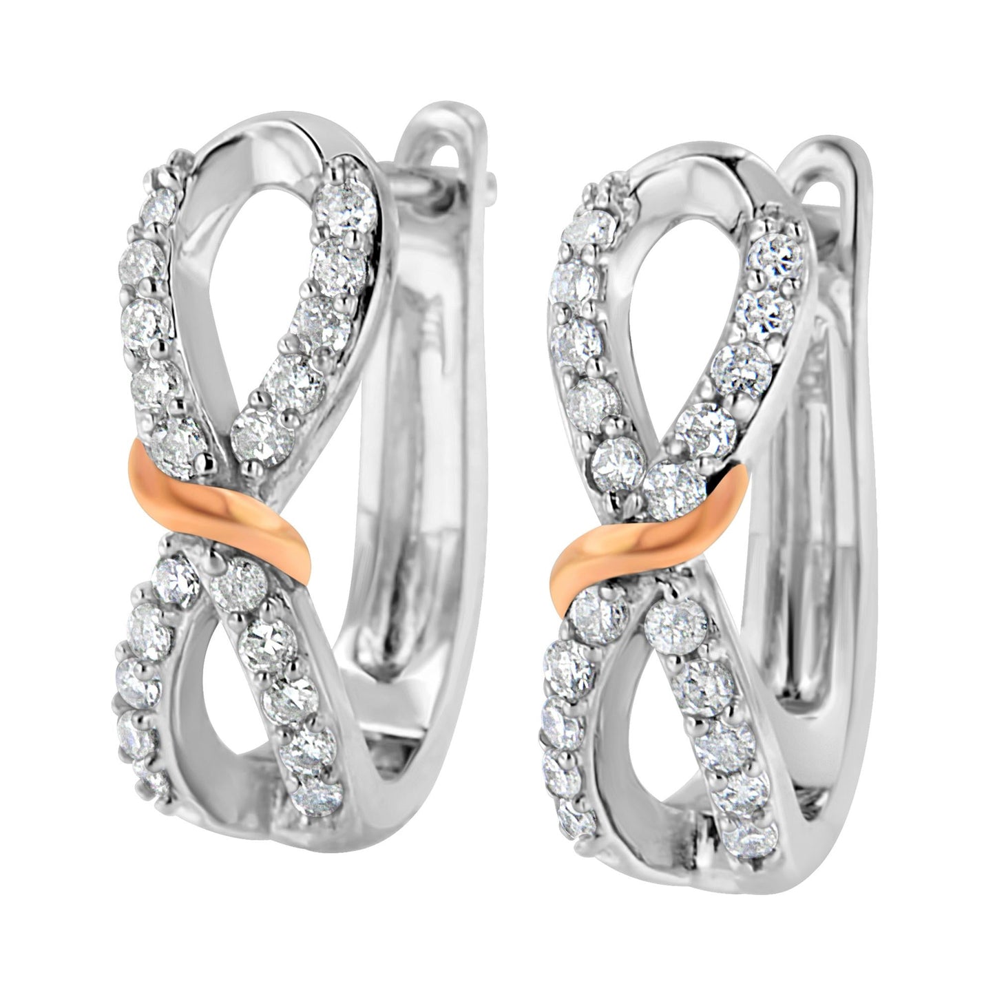 10K White and Rose Gold 1/3 Cttw Diamond Infinite and Ribbon Hoop Earrings (H-I Color, I1-I2 Clarity)-3