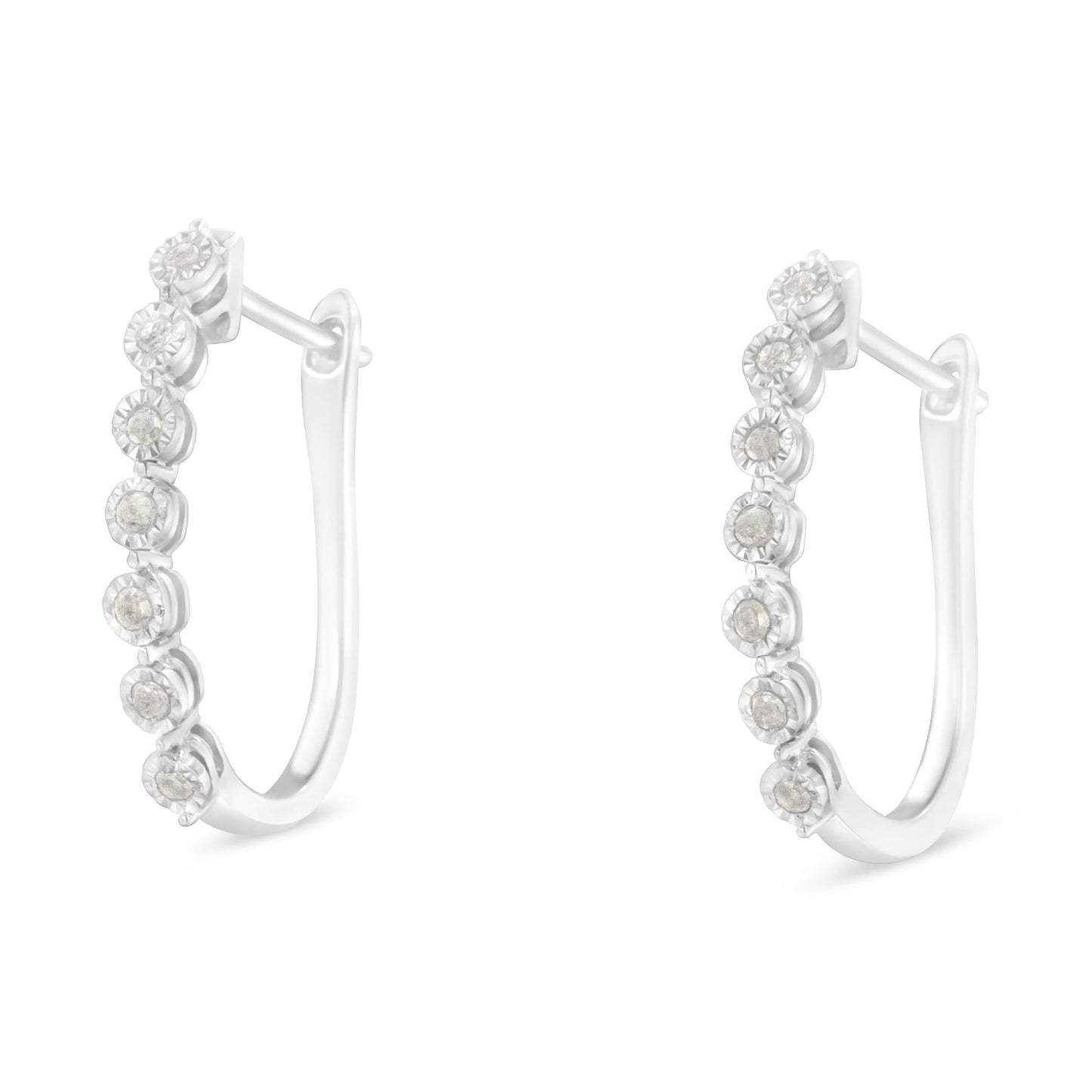 .925 Sterling Silver 1/2 cttw Miracle-Set Diamond 7 Stone Hoop Earrings (I-J Color, I3 Clarity) 