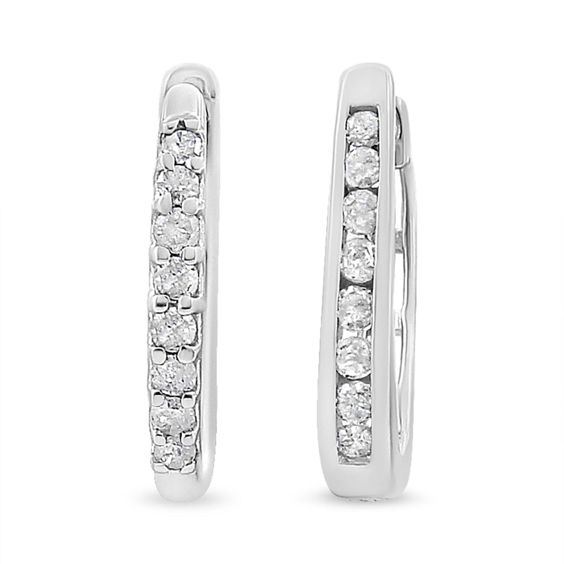 10K White Gold 1/5 Cttw Round-Cut Diamond Modern Hoop Earrings (I-J Color, I3 Clarity)-3