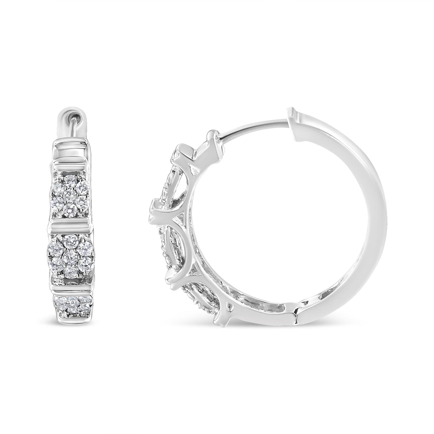 .925 Sterling Silver 1/2 cttw Round-Cut Diamond Floral Cluster Hoop Earring (I-J Color, I2-I3 Clarity)