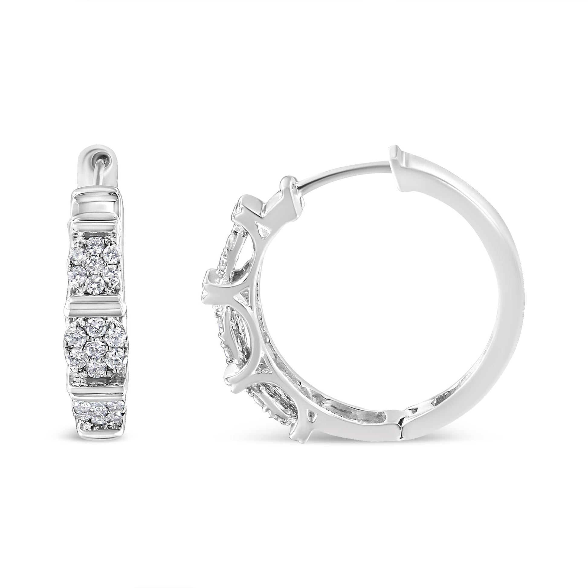 .925 Sterling Silver 1/2 Cttw Lab Grown Round Diamond Floral Cluster Hoop Earrings (F-G Color, SI1-SI2 Clarity)-3