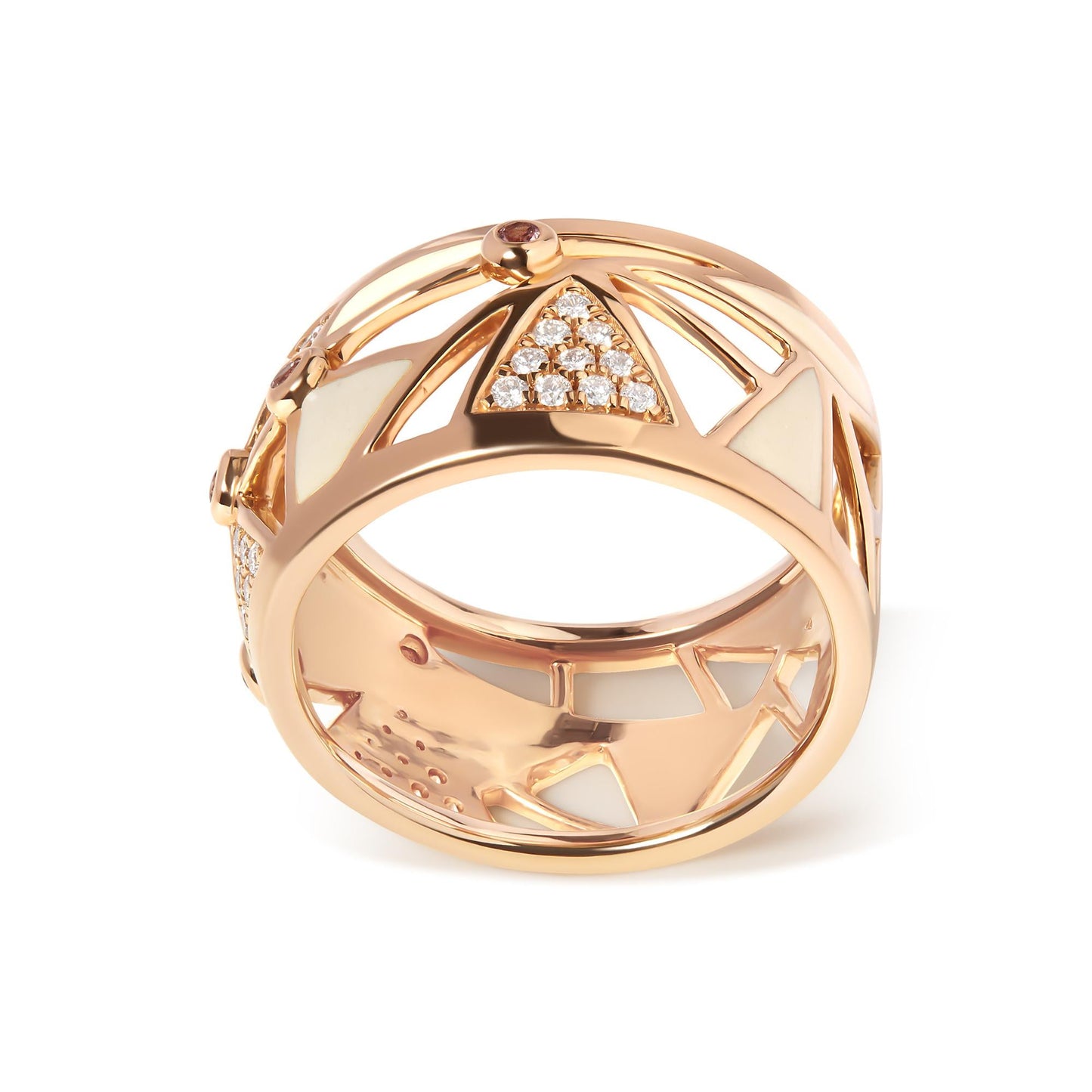 14K Rose Gold 1/3 Cttw Diamond and Pink Tourmaline Cigar Band Ring with White Enamel (G-H Color, SI1-SI2 Clarity)-3