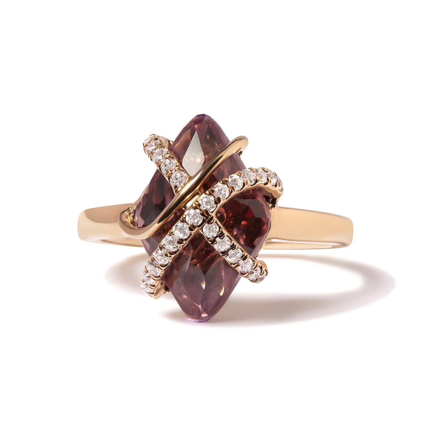 14K Rose Gold 1/5 Cttw Diamond Wrapped 15x15 MM Purple Amethyst Cocktail Ring (G-H Color, SI1-SI2 Clarity)-3