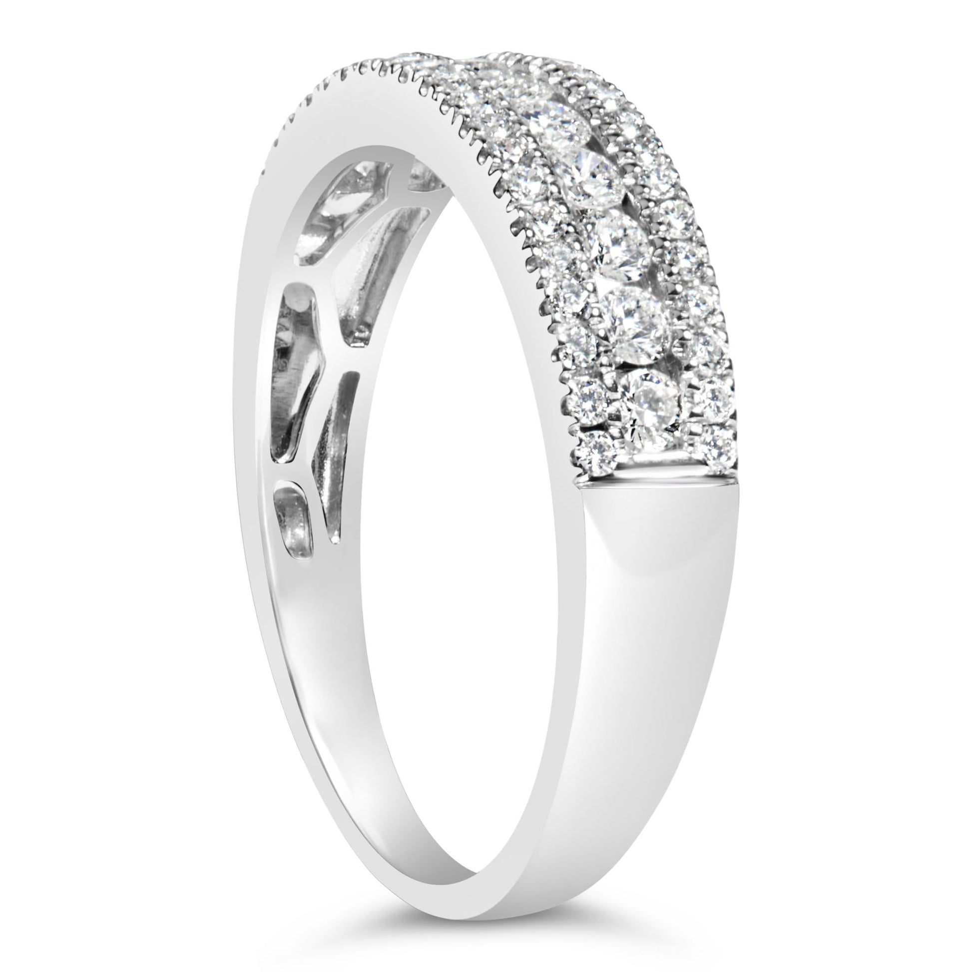 14K White Gold 1/2 Cttw Diamond 3 Row Diamond Band Ring (H-I Color, VS2-SI1 Clarity)-3