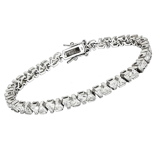 47302 - Rhodium Brass Bracelet with AAA Grade CZ  in Clear-0