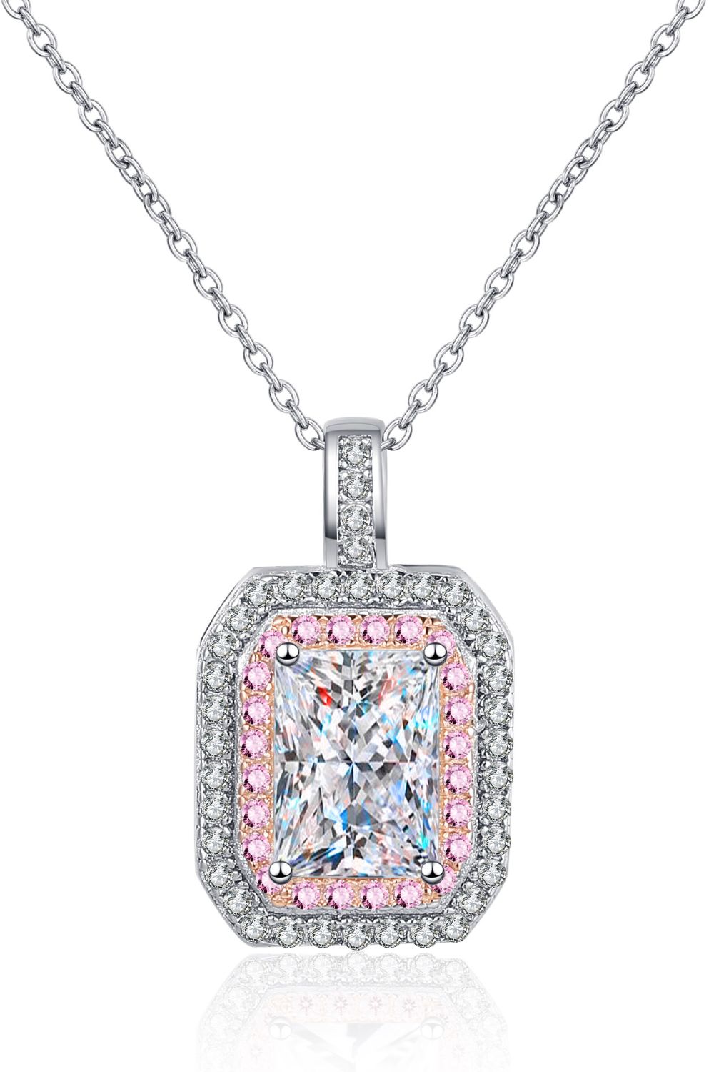 1 Carat Moissanite Diamond 18K White Gold with 18K Rose Gold Pendant Chain Necklace