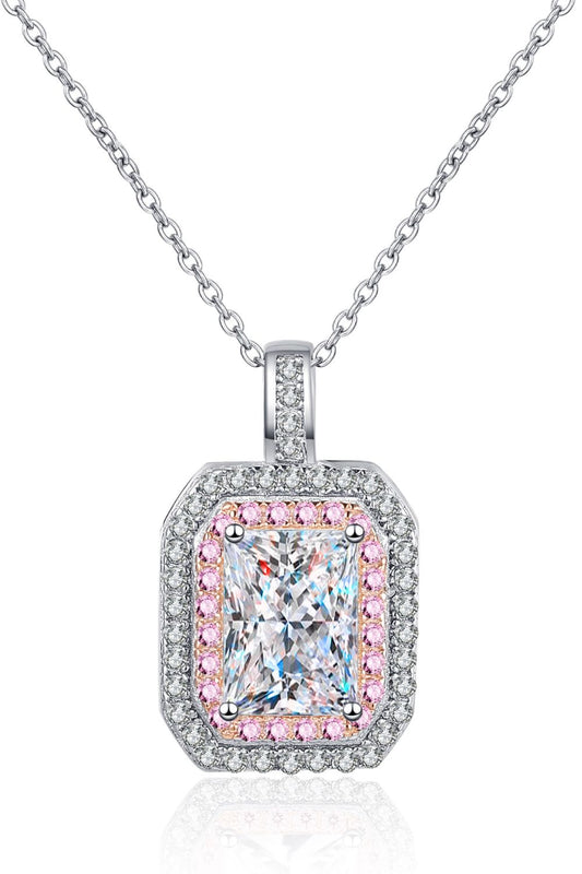 1 Carat Moissanite Diamond 18K White Gold with 18K Rose Gold Pendant Chain Necklace