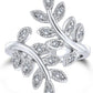 Nature Ivy Vine Leaf Fashion Statement Ring for Women Cubic Zirconia Pave CZ Bypass Silver Plated Brass