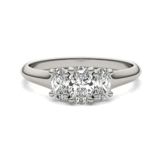 1 CTW Oval Lab Grown Diamond Three Stone Engagement Ring 14K White Gold (G-VS)-3