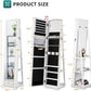 360° Swivel Jewelry Cabinet 3-In-1 Lockable Standing Jewelry Armoire with Full Length Mirror, Large Jewelry Organizer with Rear Storage Shelves, Build-In Makeup Mirror, White