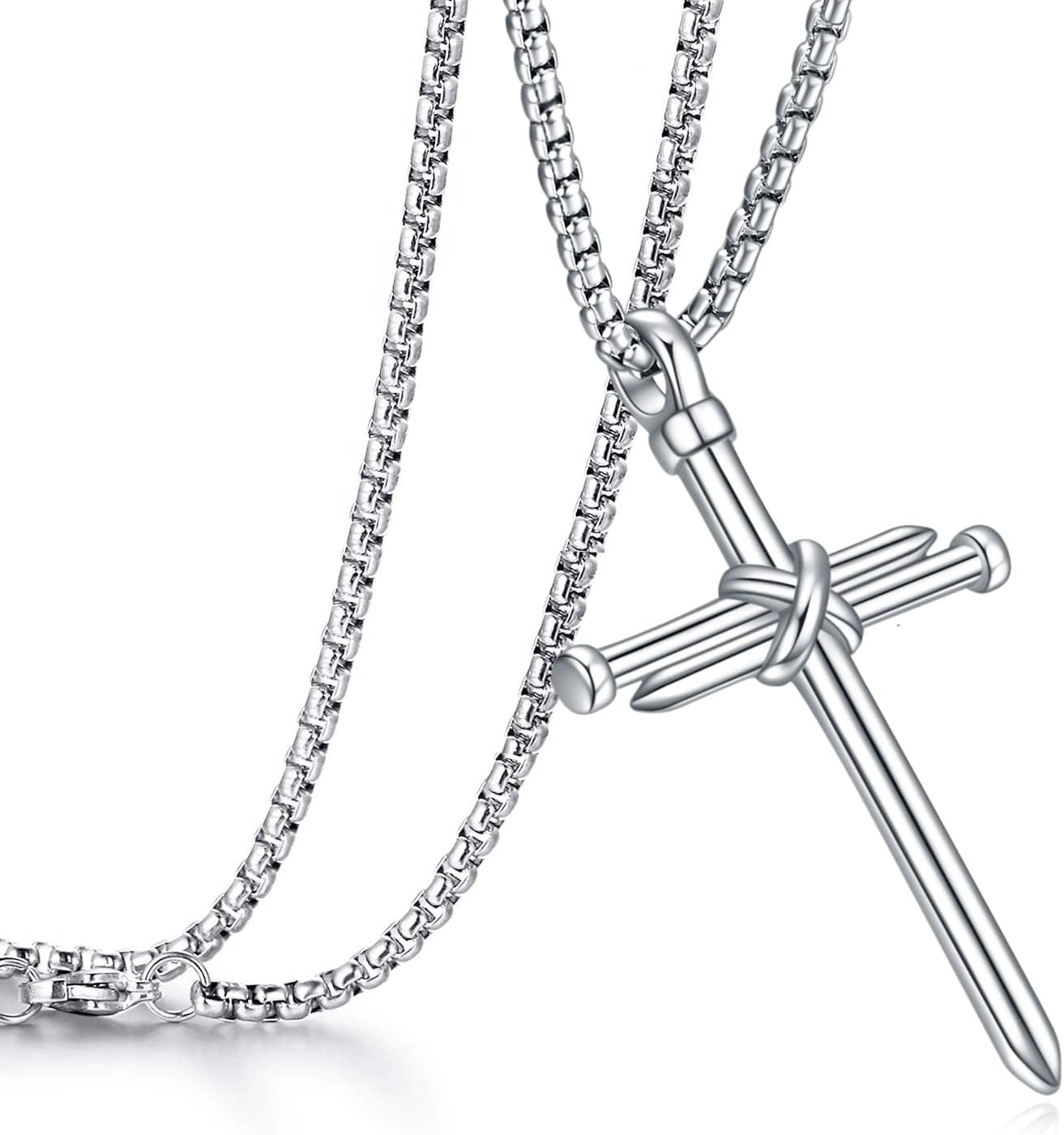 Men'S Nail Cross Necklace Stainless Steel Cross Pendant Necklace Christian Jewelry Gift for Men