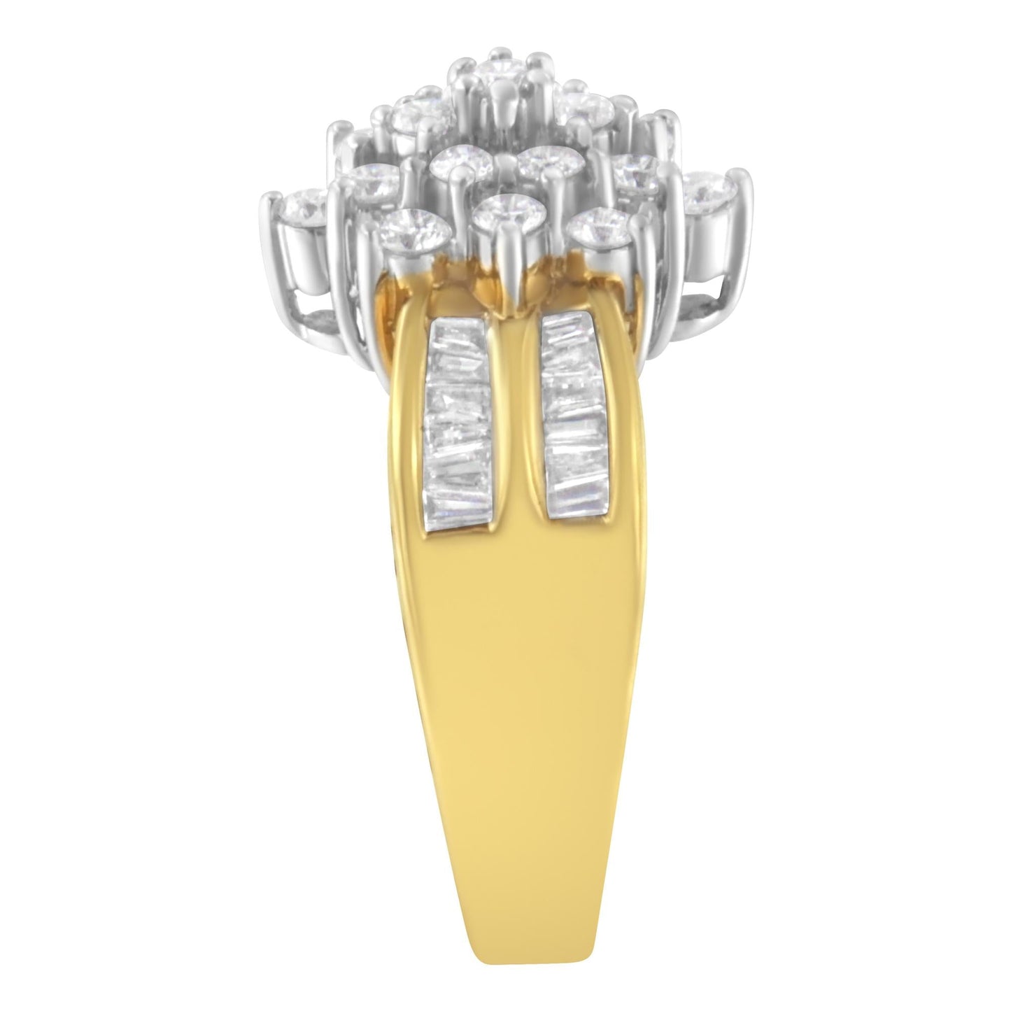 10K Yellow Gold 1.0 Cttw Marquise Composite Diamond Cluster Cocktail Ring (H-I Color, SI2-I1 Clarity)-4