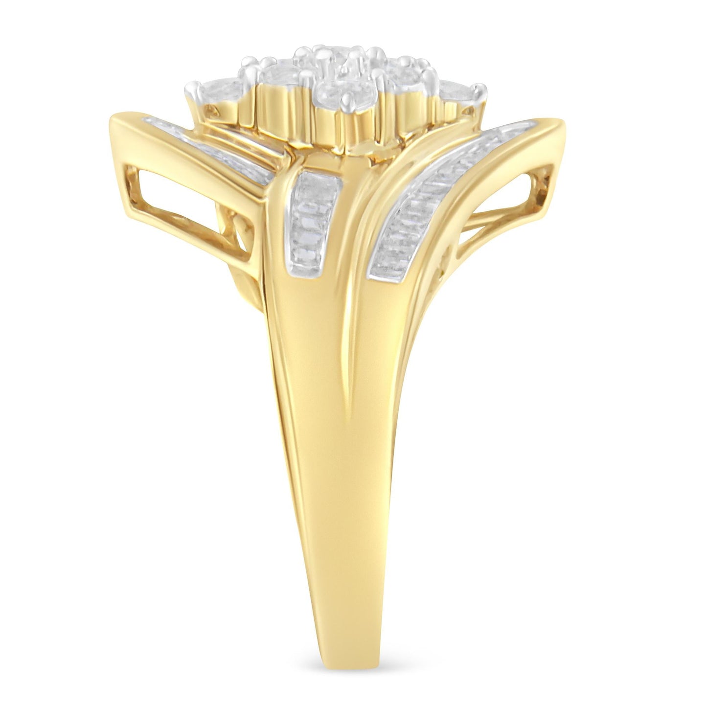 10K Yellow Gold over .925 Sterling Silver Diamond Bypass Cluster Ring (1 Cttw, I-J Color, I2-I3 Clarity)-4