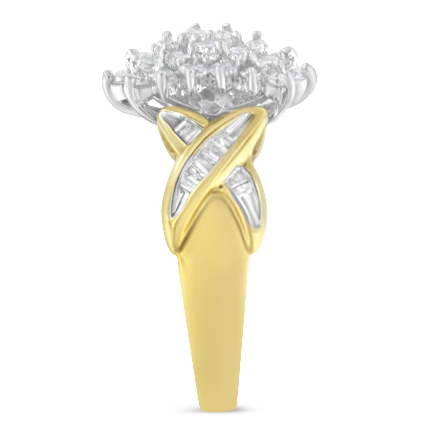 10K Two-Toned Round Baguette Diamond Cluster Ring (1/2 Cttw, I-J Color, I2-I3 Clarity)-4