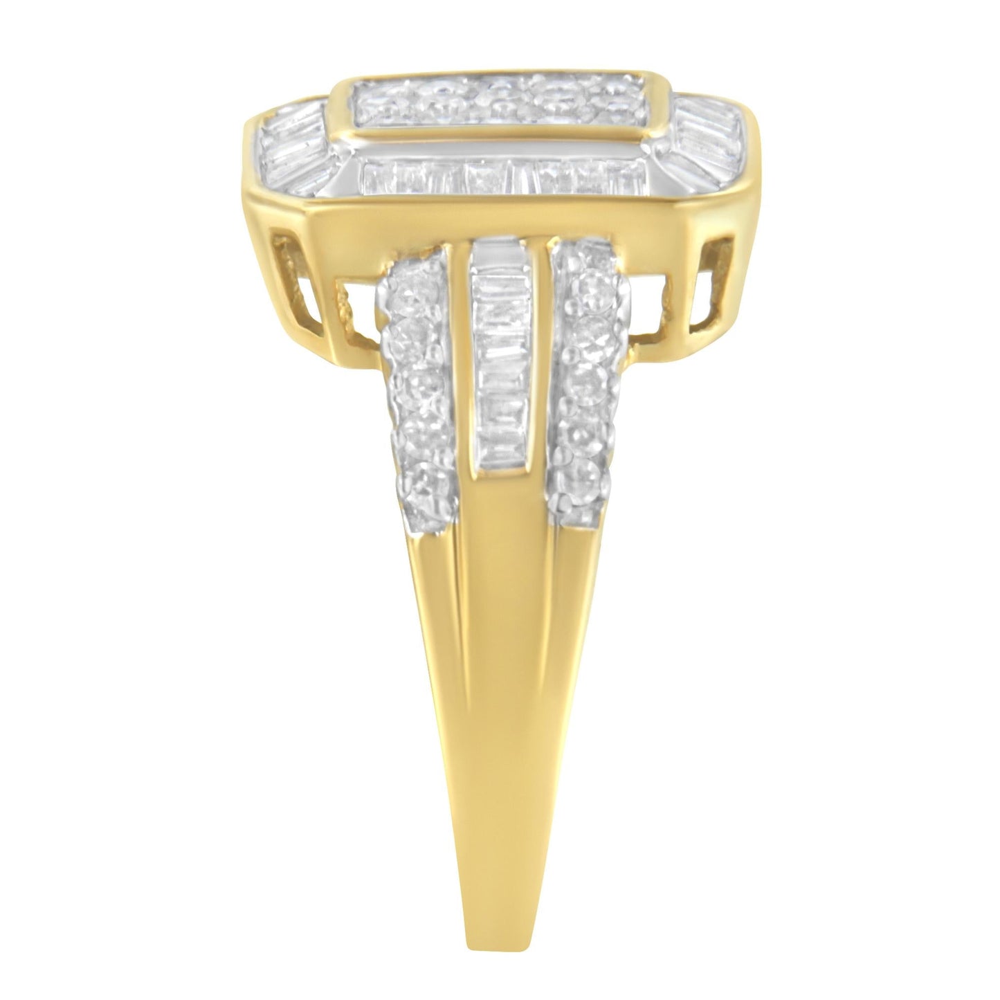 10K Yellow Gold Round and Baguette-Cut Diamond Cluster Ring (1.0 Cttw, I-J Color, SI1-SI2 Clarity)-4