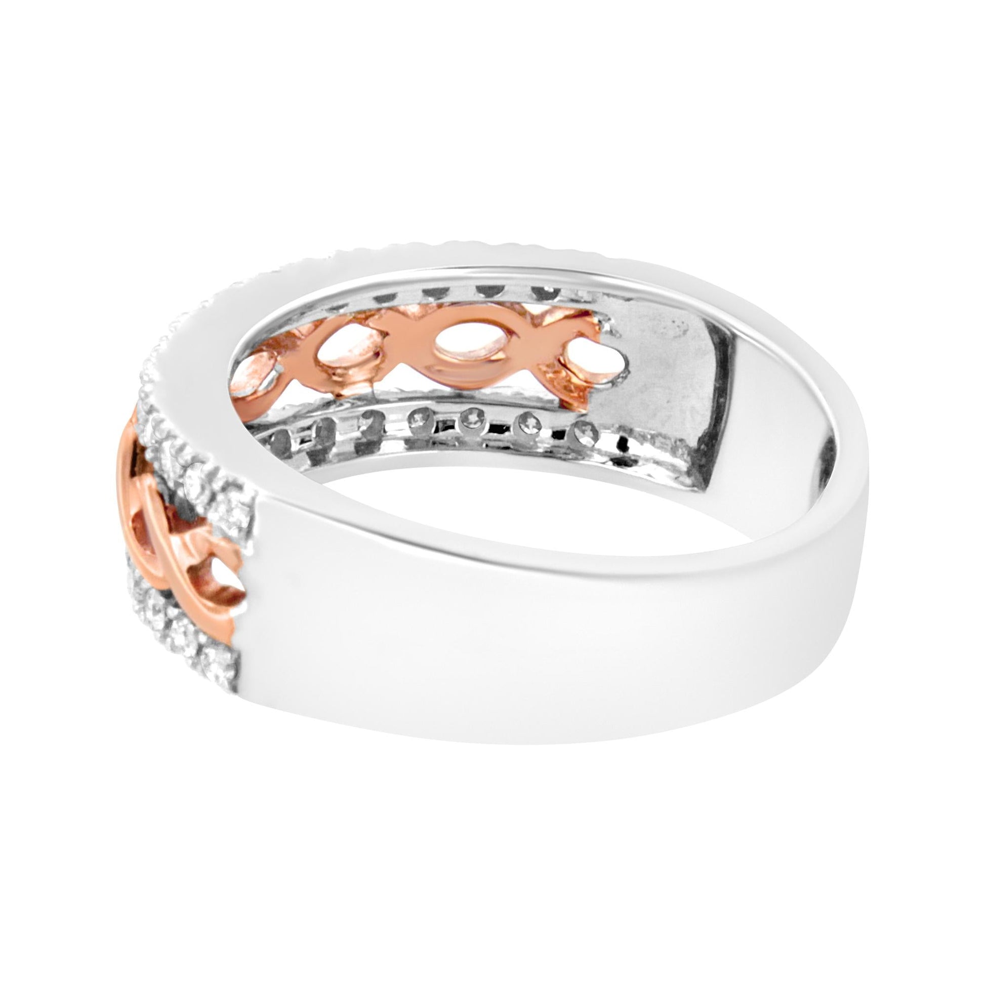 10K White and Rose Gold 1/3 Cttw Diamond Split Shank and Infinity Ribbon Band Ring (I-J Color, I1-I2 Clarity)-4