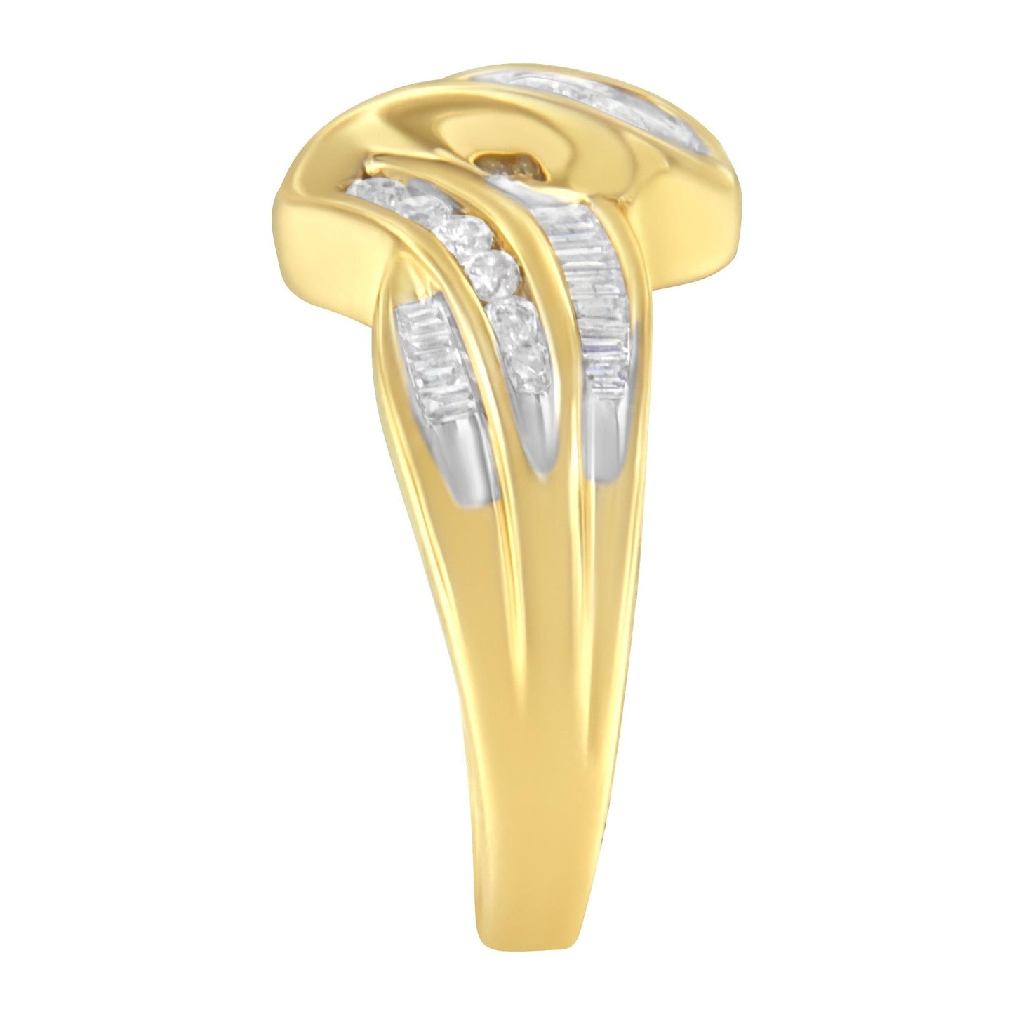 10K Yellow Gold 3/4 Cttw Channel Set Round and Baguette-cut Diamond Double Shank Bypass Ring (J-K Color, I1-I2 Clarity)-4