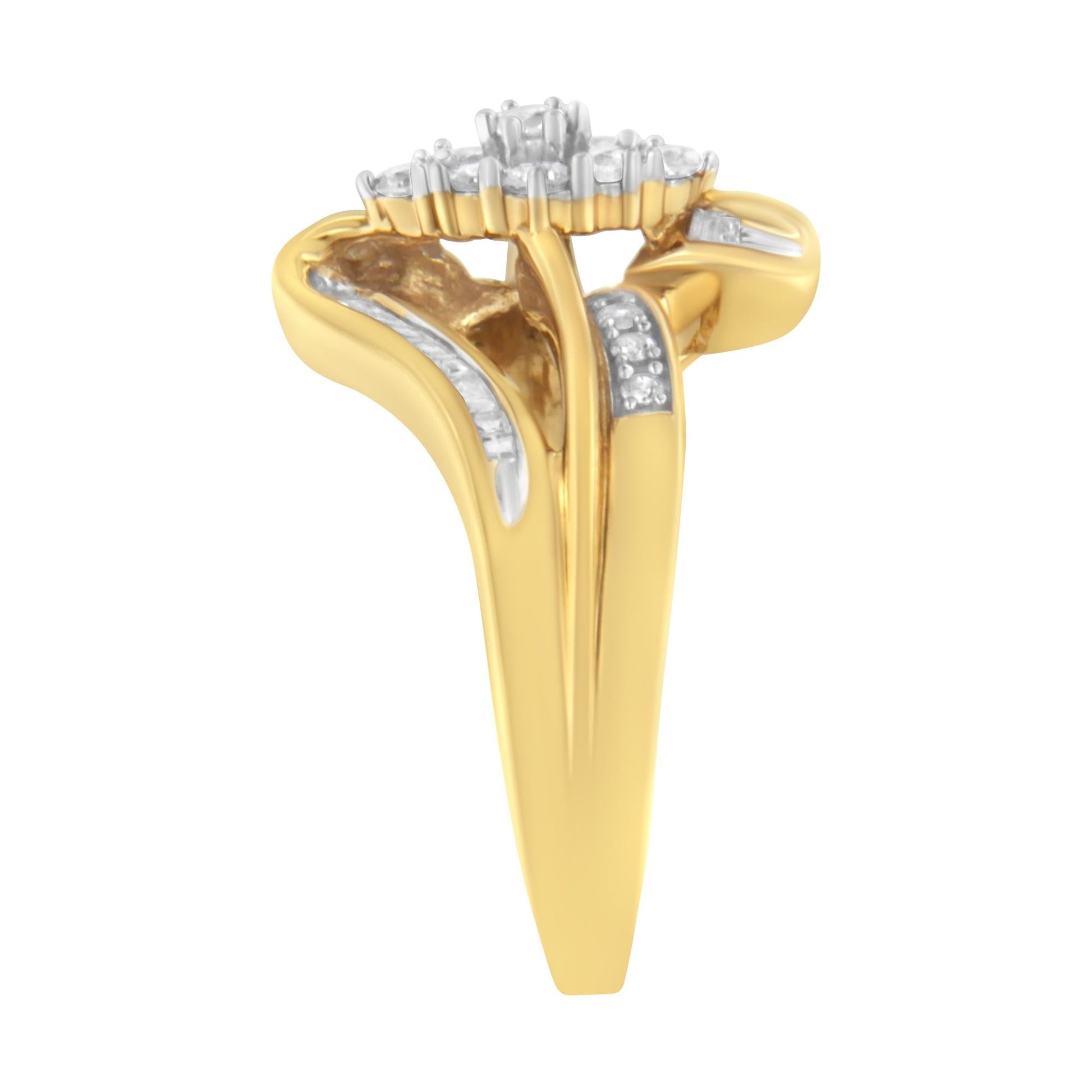 10K Yellow Gold 1/2 cttw Diamond Cluster Cocktail Ring (J-K Clarity, I1-I2 Color)-4