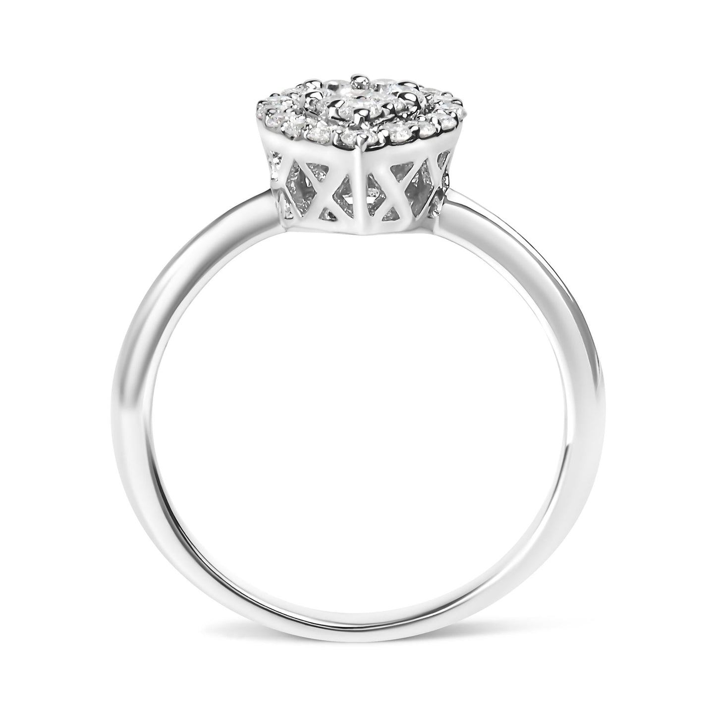 .925 Sterling Silver 3/8 Cttw Lab Grown Diamond Cluster and Halo Pear Promise Ring (G-H Color, VS2-SI1 Clarity) - Size 7-4