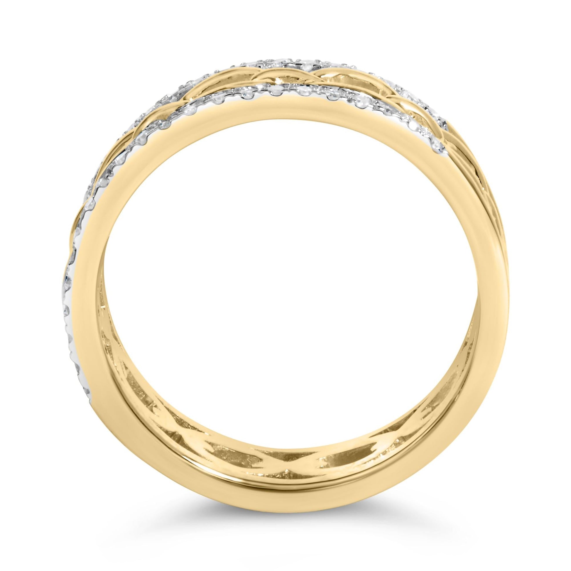 10K Yellow Gold 1/5 Cttw Diamond Two Row Cuban Link Ring-4