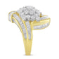 10K Yellow Gold Round and Baguette Diamond Crossover Cluster Ring (3 Cttw, I-J Color, I1-I2 Clarity)-4