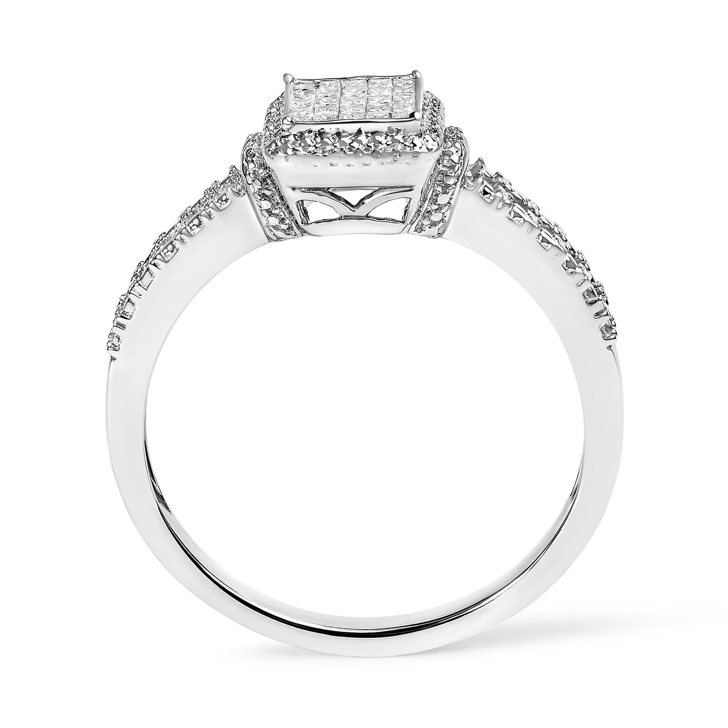 .925 Sterling Silver 1/4 Cttw Princess-cut Diamond Composite Ring with Beaded Halo (H-I Color, SI1-SI2 Clarity)-4