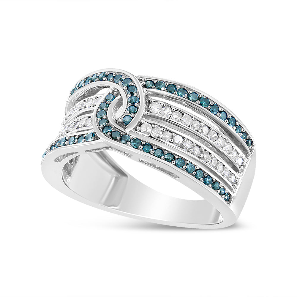 .925 Sterling Silver 1/2 Cttw White and Blue Color Treated Diamond Band Ring (H-I Color, I1-I2 Clarity)-4