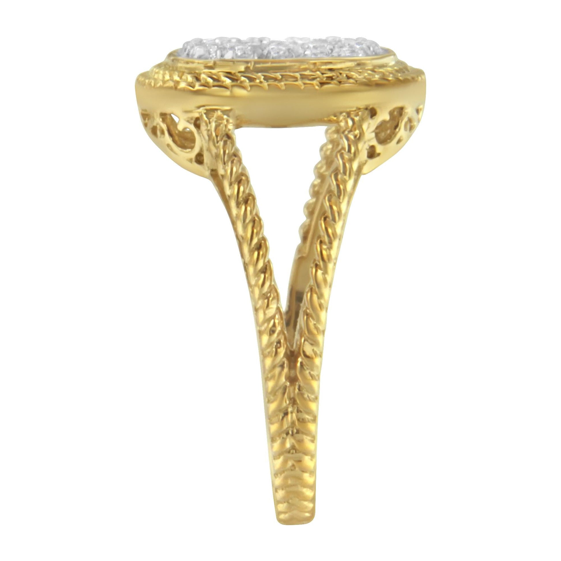 10K Yellow Gold Plated .925 Sterling Silver 1/2 Cttw Diamond Square Cushion Cluster Split Shank Cocktail Ring (J-K Color, I2-I3 Clarity)-4