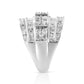 .925 Sterling Silver 2.0 Cttw Round & Baguette Cut Diamond Multi-Row Channel Set Tapered Cocktail Fashion Ring (I-J Color, I3 Clarity)