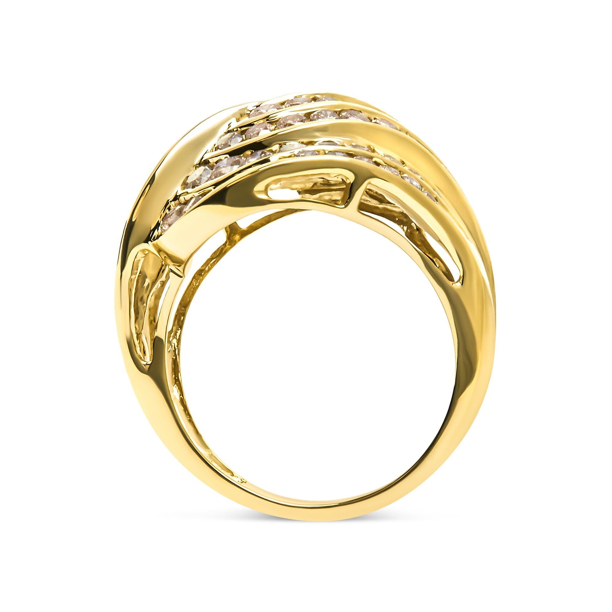 10K Yellow Gold 2.0 Cttw Channel Set Diamond Cocktail Swirl Band Ring (K-L Color, I1-I2 Clarity)-4