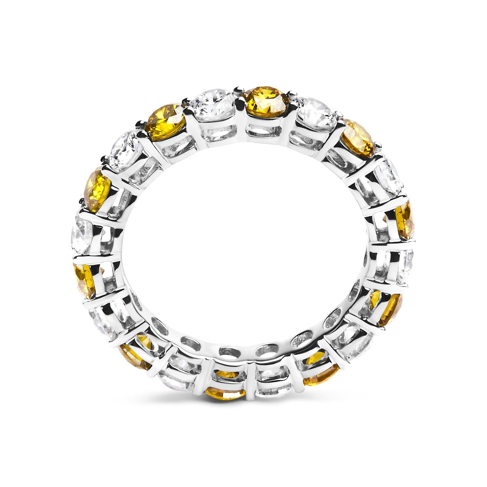 14K White Gold 3.00 Cttw Alternating White and Yellow Lab-Grown Diamond Eternity Band Ring (F-G Color, VS1-VS2 Clarity)-4