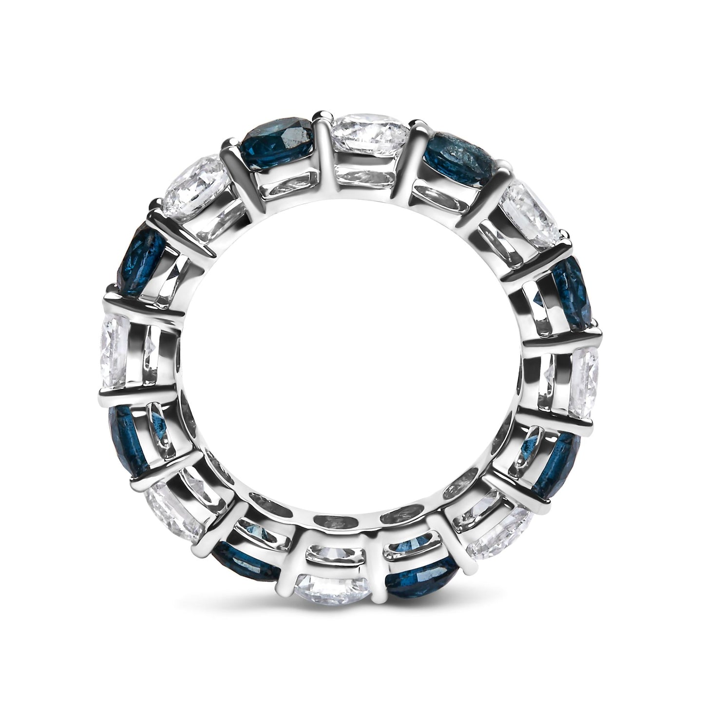 14K White Gold 6 1/4 Cttw Alternating Lab-Grown White and Natural Treated Blue Diamond Eternity Band Ring (F-G Color, VS1-VS2 Clarity)  - Ring Size 7.5-4