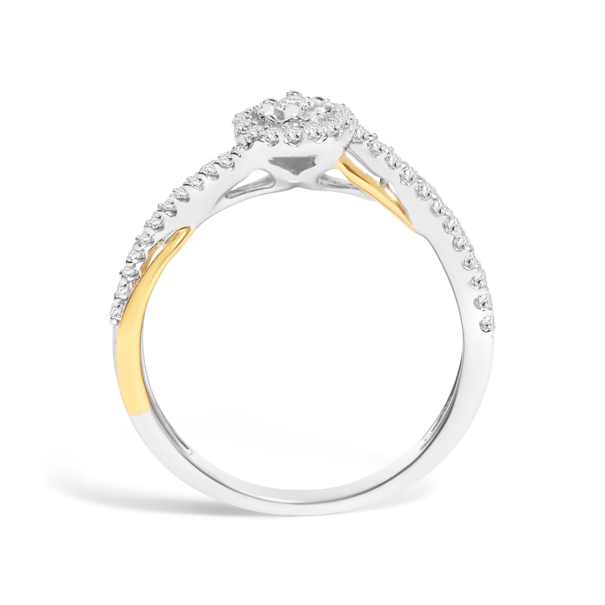 14K Yellow Gold Plated .925 Sterling Silver 1/4 Cttw Diamond Bypass and Halo Promise Ring (I-J Color, I3 Clarity)-4