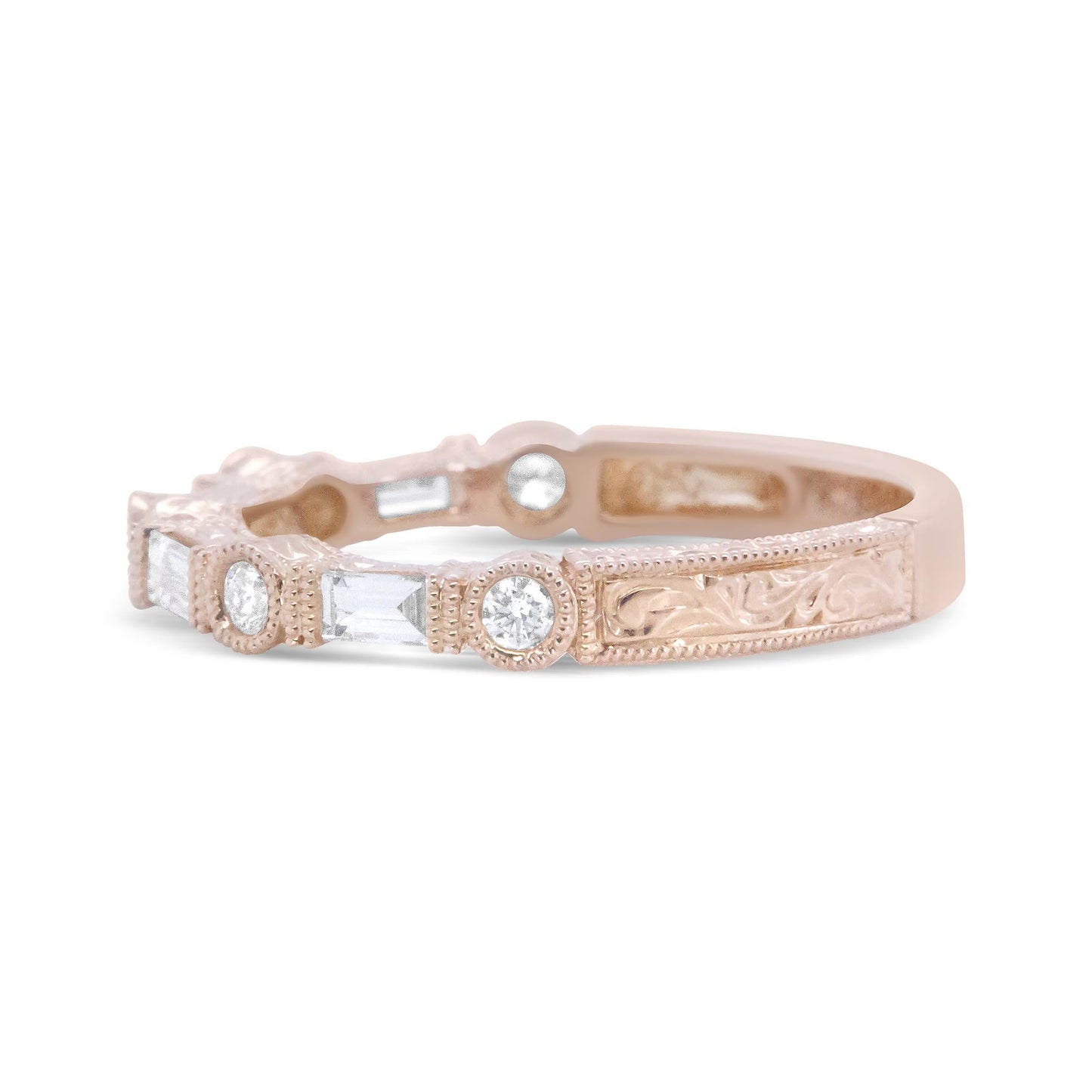 14K Rose Gold 3/8 Cttw Baguette and Round Diamond Bridal Band - (H-I Color, VS1-VS2 Clarity)-4