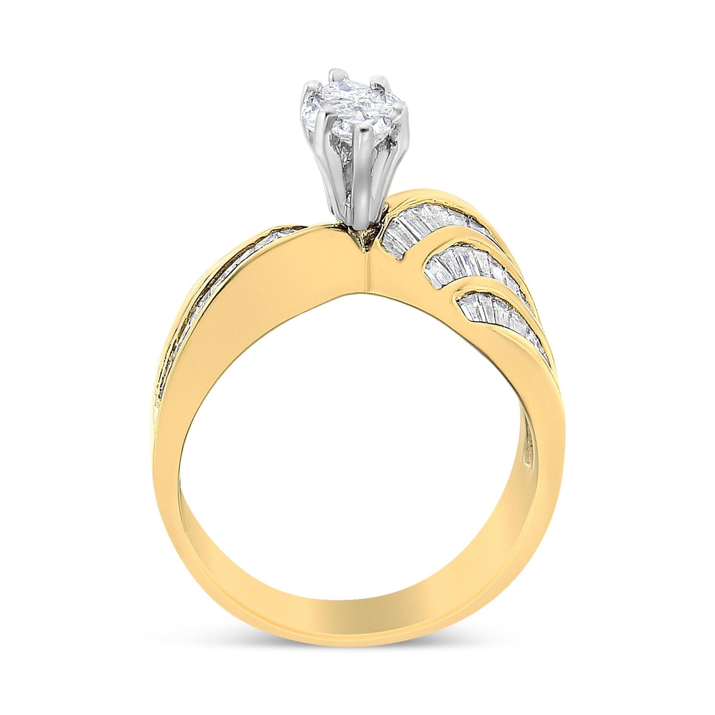 14K White and Yellow Gold 1 1/4 Cttw Pie and Baguette-Cut Diamond Marquise Shape Engagement Bypass Ring (H-I Color, VS1-VS2 Clarity)-4