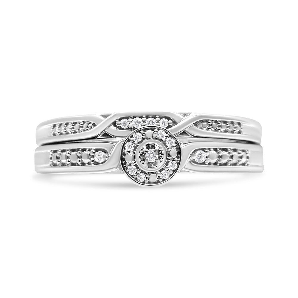 .925 Sterling Silver Diamond Accent Frame Twist Shank Bridal Set Ring and Band (I-J Color, I3 Clarity)-3