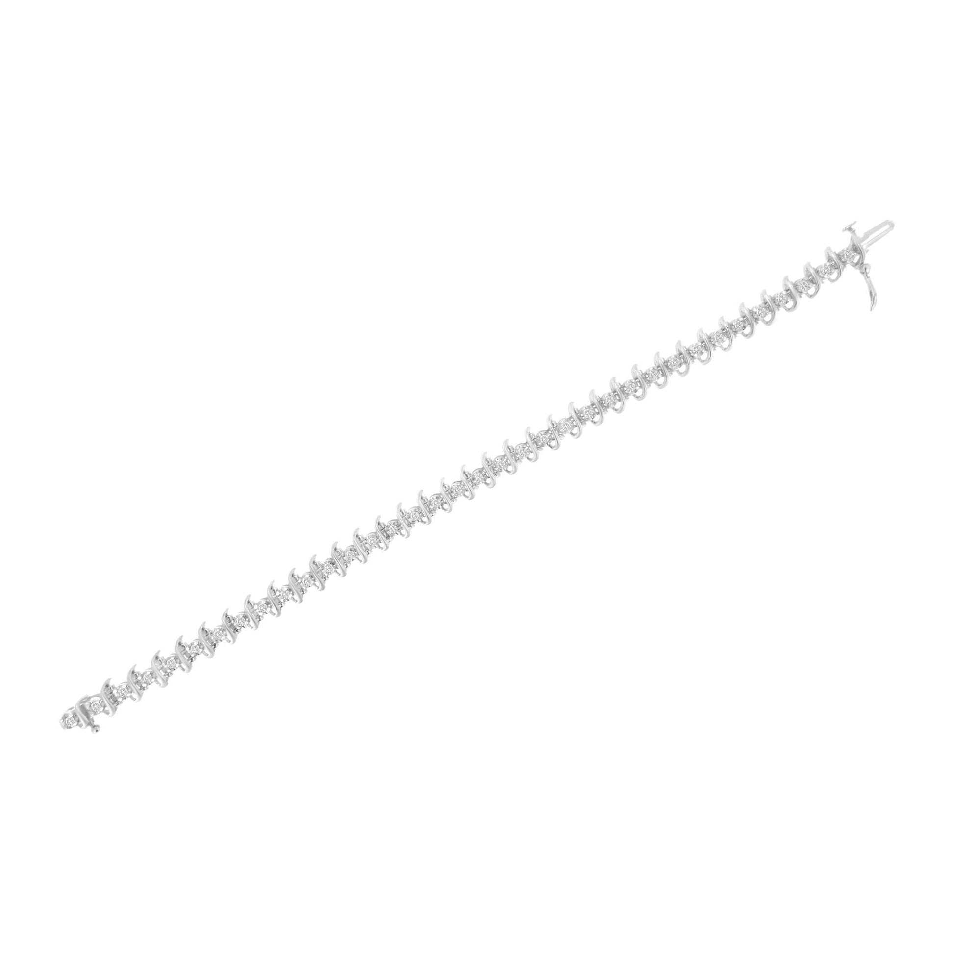 .925 Sterling Silver 1 cttw Prong-Set Diamond Link Bracelet (I-J, I1-I2) - 7.25"-4