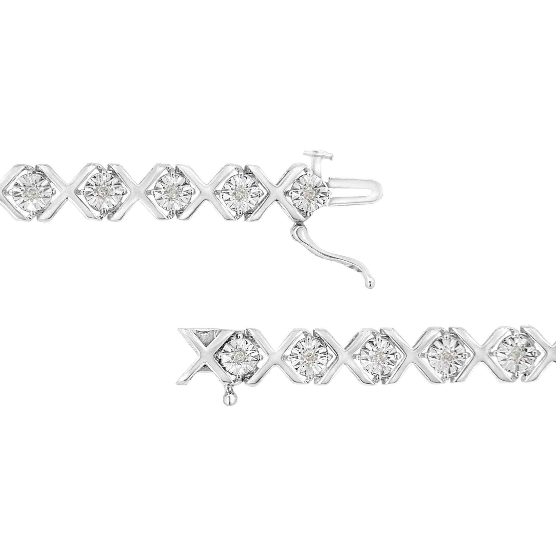 .925 Sterling Silver 1/4 Cttw Miracle-Set Round Cut Diamond "X" Link Bracelet (I-J Color, I3 Clarity) - Size 7.25"-4