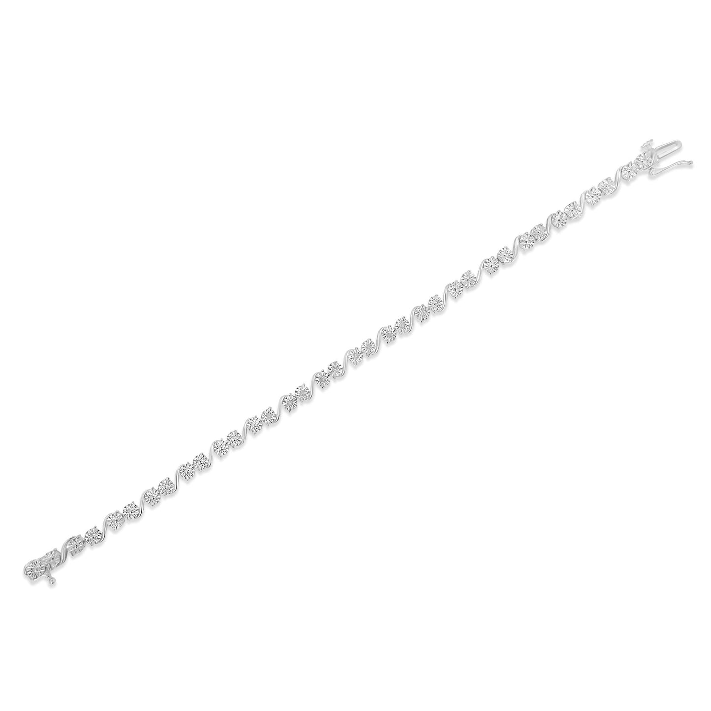 .925 Sterling Silver 1/10 Cttw Round Diamond "S" Link Miracle Plate Tennis Bracelet (I-J Color, I3 Clarity) - 7-1/4"-4