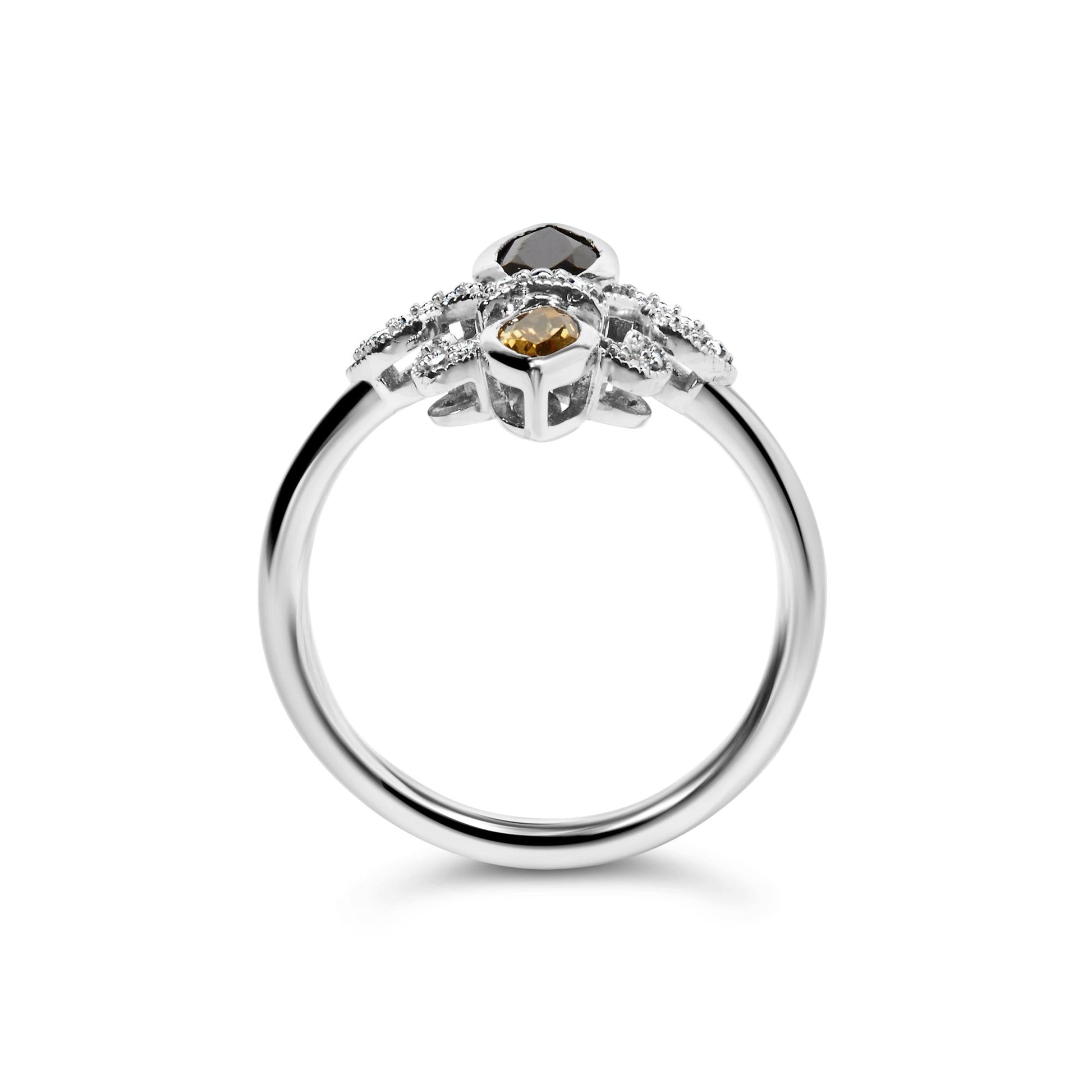 .925 Sterling Silver Black Onyx and Yellow Citrine Marquise and Diamond Accent Fleur De Lis Ring (H-I Color, SI1-SI2 Clarity)-4