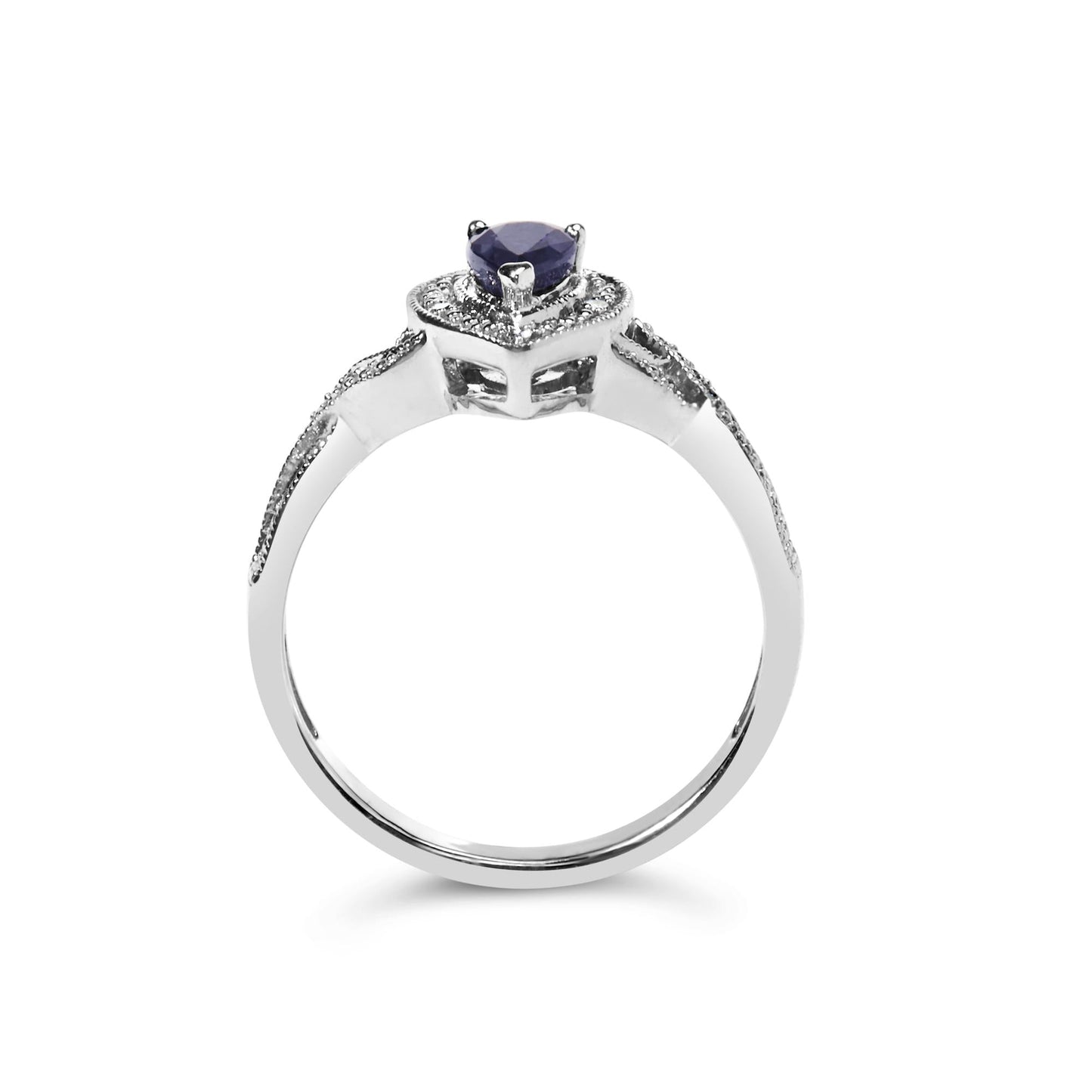 .925 Sterling Silver 6x4mm Pear Sapphire Gemstone with Diamond Accent Fashion Halo Ring (H-I Color, SI1-SI2 Clarity)-4