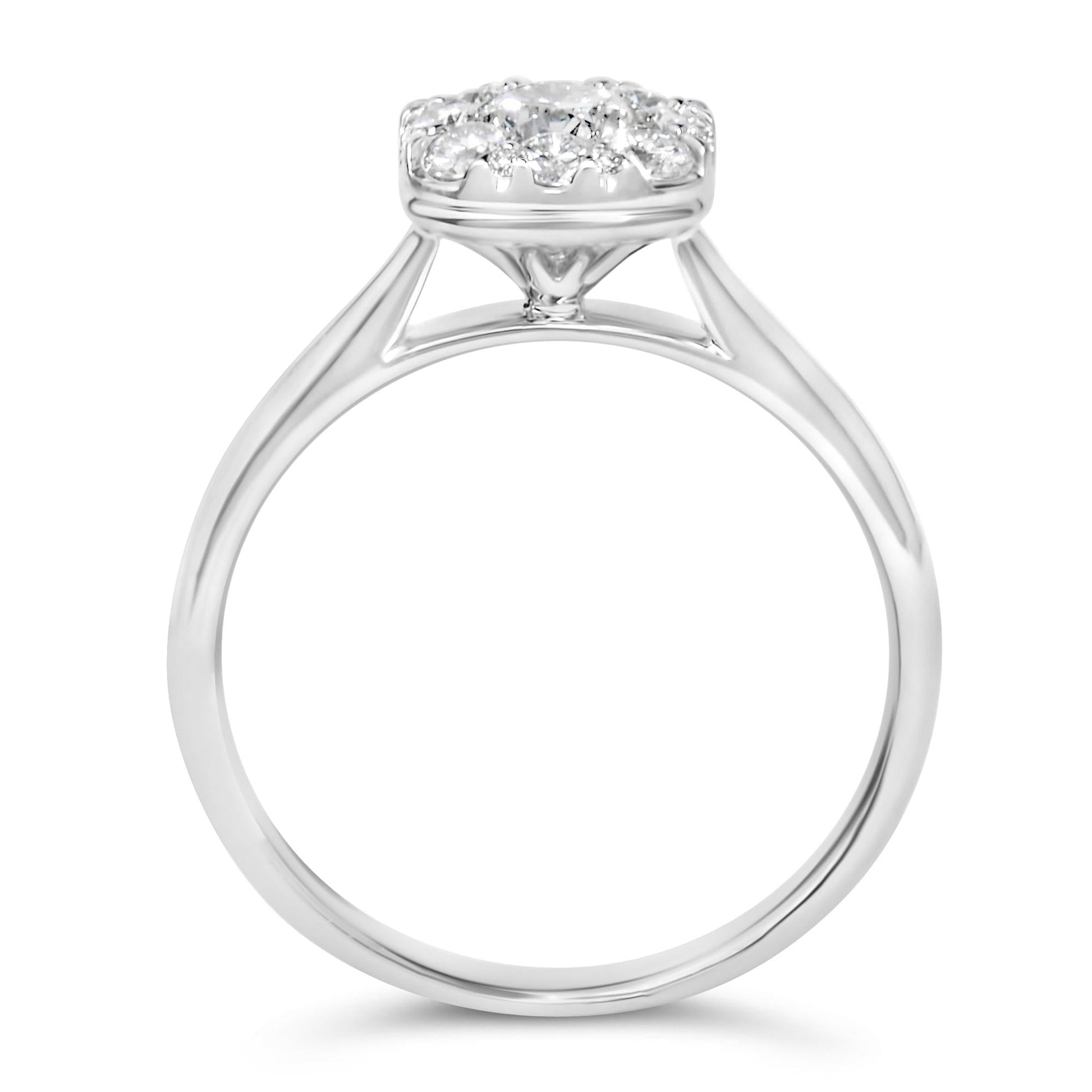 14K White Gold 3/4 Cttw Diamond Halo 9 Stone Bridal Engagement Ring (H-I Color, VS2-SI1 Clarity)-4