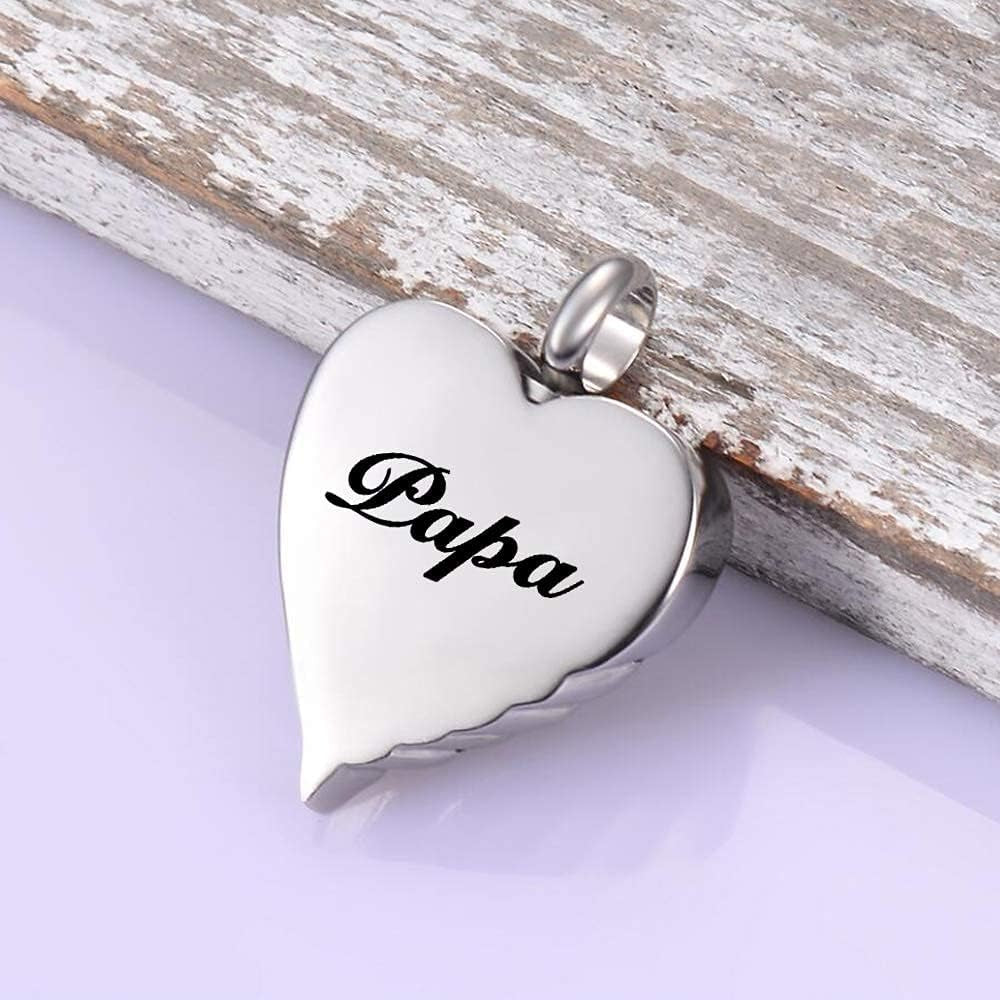 Angel Wing Heart Cremation Urn Necklace for Ashes Papa Keepsake Memroial Jewelry God Has You in His Arms I Have You in My Heart