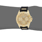 GUESS Gold-Tone Stainless Steel Crystal Encrusted Dial with Black Stain Resistant Silicone Watch